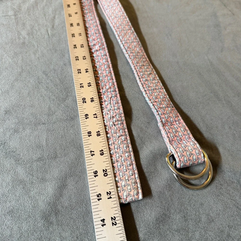Vineyard Vines Mens Belt L Pink Whale Print D-Ring Cotton Preppy Coastal Unisex